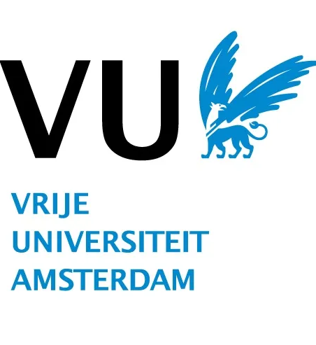 Logo of Vrije Universiteit Amsterdam featuring "VU" with a blue griffin emblem and the text "Vrije Universiteit Amsterdam" below it, often seen in their educational content such as video case studies.