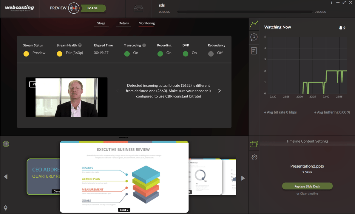 live dashboard actual bitrate