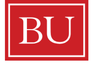 A red rectangular logo with white letters "BU" centered inside a thin white border.