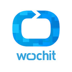 Blue logo of Wochit featuring a stylized "O" with a right-pointing arrow at the top, and the word "wochit" written below in lowercase letters.