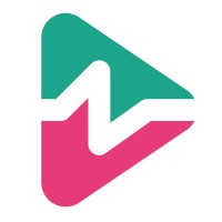 Triangular logo with rounded corners, split diagonally into teal and pink sections. In the center, a white zigzag line creates an 'N' shape.