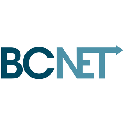 BCNET logo with the letters "BC" in dark blue and "NET" in light blue, where the letter "T" extends into a right-pointing arrow. Perfect for showcasing video case studies.