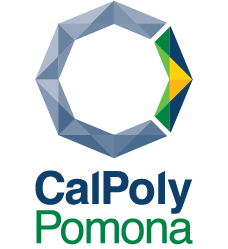 Cal Poly Pomona logo featuring a geometric, circular design with blue, green, and yellow colors above the text "Cal Poly Pomona.