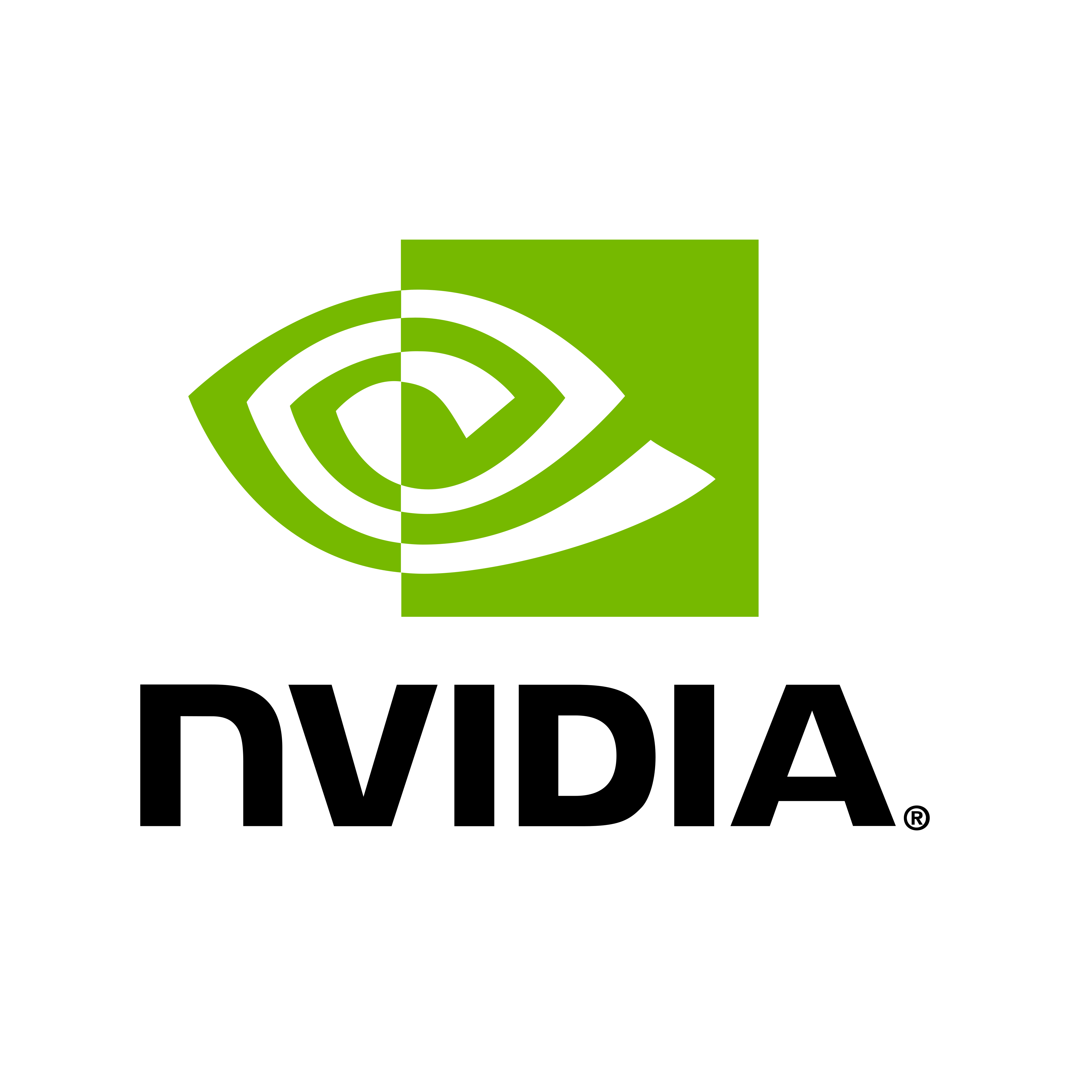 NVIDIA logo with a stylized, green eye design on a black background, prominently featured in several video case studies.