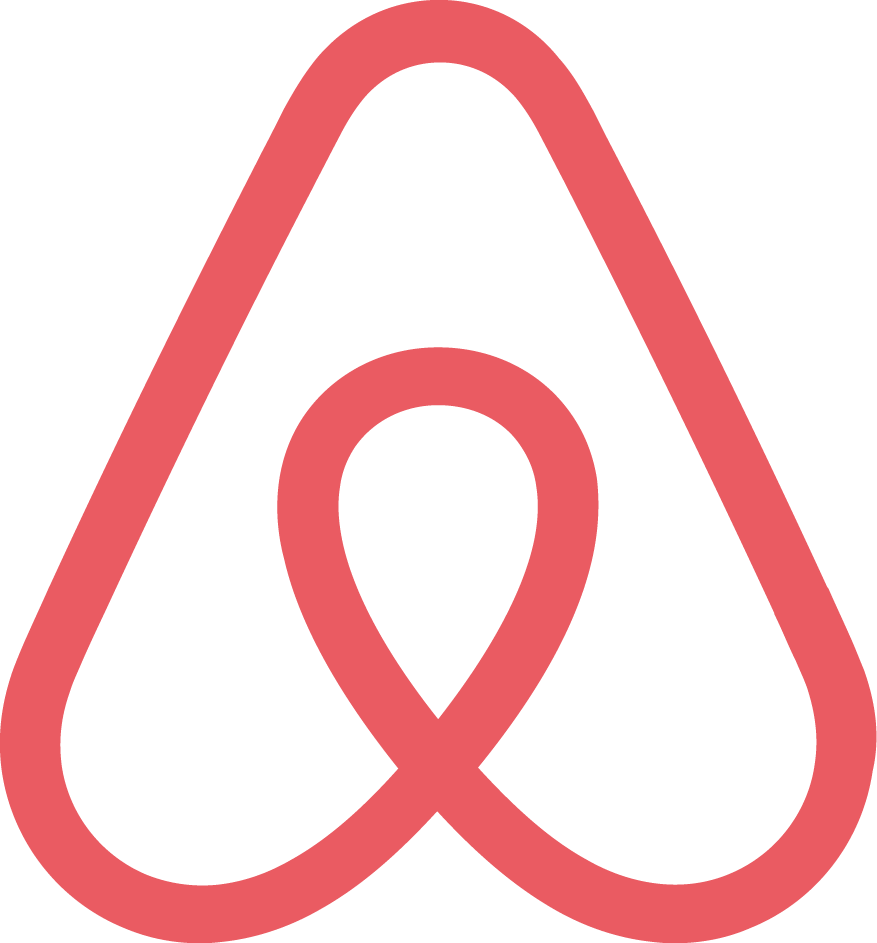 Red Airbnb logo featuring a stylized "A" with a looped design element in the center against a transparent background.