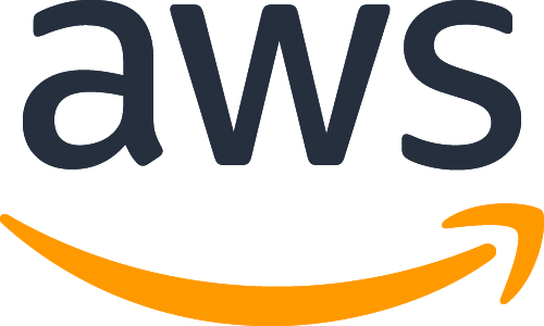 AWS logo with lowercase letters "aws" in black and an orange curved arrow below, resembling a smile.