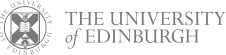 Logo of The University of Edinburgh, featuring a crest with a shield and Latin text, accompanied by the university name in all-caps and lowercase letters.