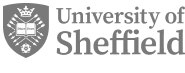 Logo of the University of Sheffield, featuring a shield with a book, crown, and a medieval rose next to the text "University of Sheffield." The design is in grayscale.