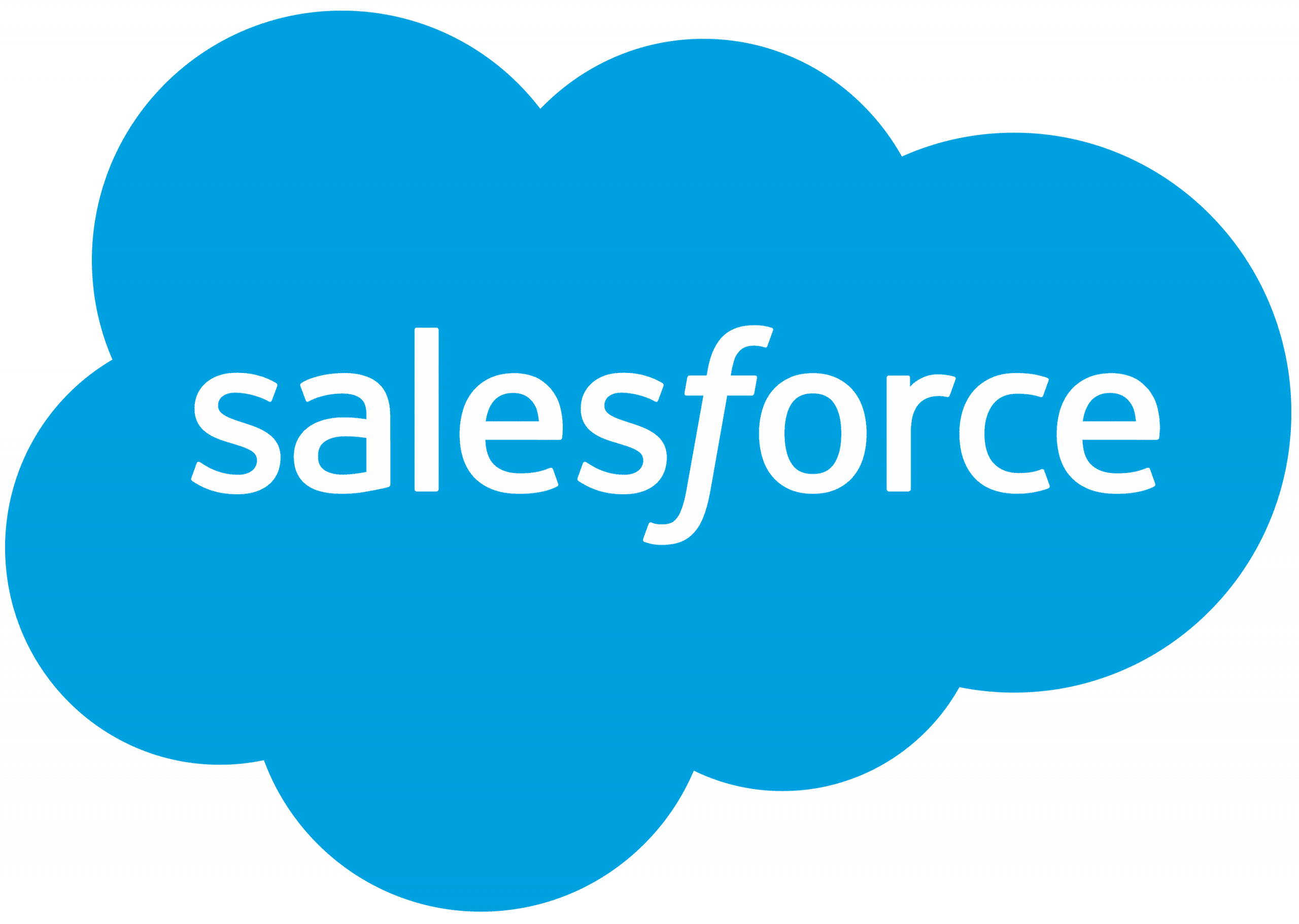 Salesforce logo featuring white text on a blue cloud shape background.