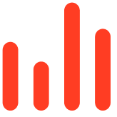 A bar chart with five vertical bars of varying heights in red. The first bar is taller than the second, which is shorter. The third bar is the tallest, followed by the fourth, and the fifth is shorter.